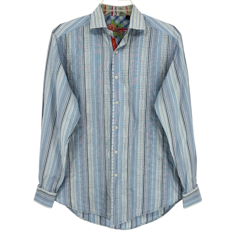 Robert Graham Blue Striped Button Down Shirt Cotton Flip Cuff Mens Small